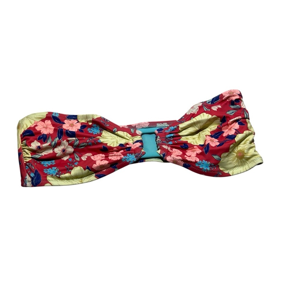 Aerie Red Floral Bandeau Bikini Top XL Real Good Strapless Swim